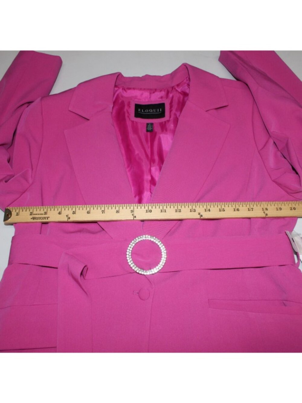 Eloquil Jacket Sz 14 Pink Rhinestones Belted Collared Pockets Poly Rayon - Picture 12 of 13